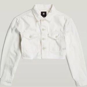 G Star Raw Cropped Wander Jacket Ecru Denim Destroyed Raw Hem Size S